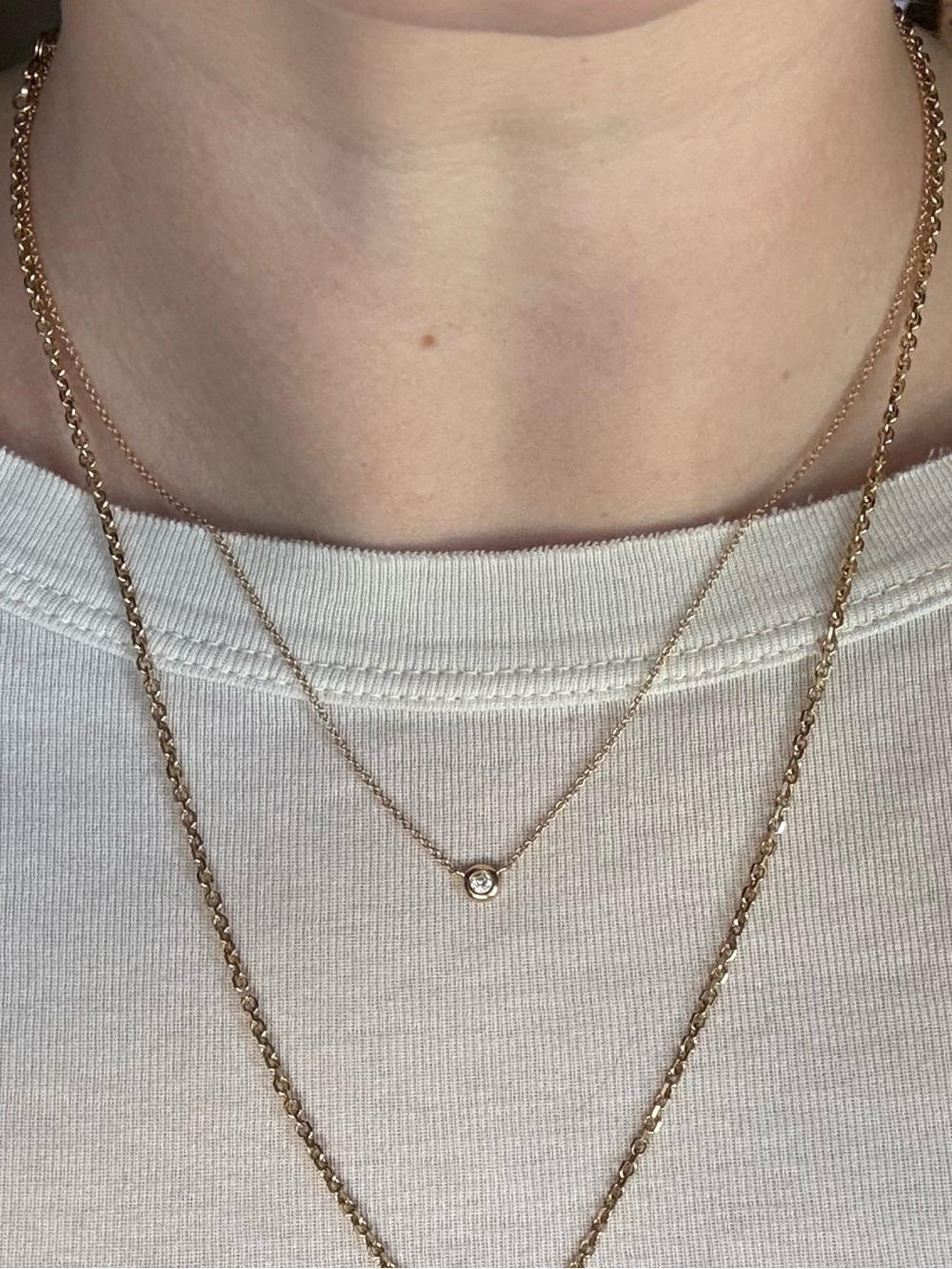 14k Gold Bezel Set Diamond Necklace 1/16 Carat 16 - 18 inches Adjustable